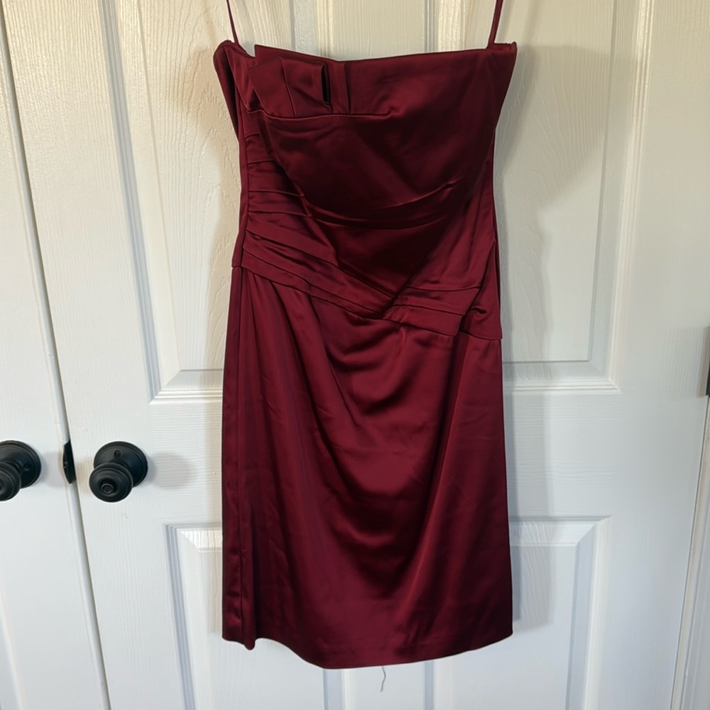 Deep red strapless cocktail dress